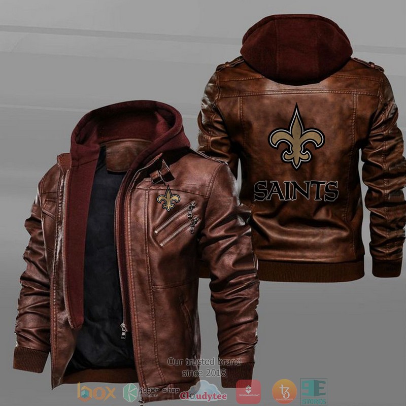 New Orleans Saints Black Brown Leather Jacket 2 New Orleans Saints Black Brown Leather Jacket 1