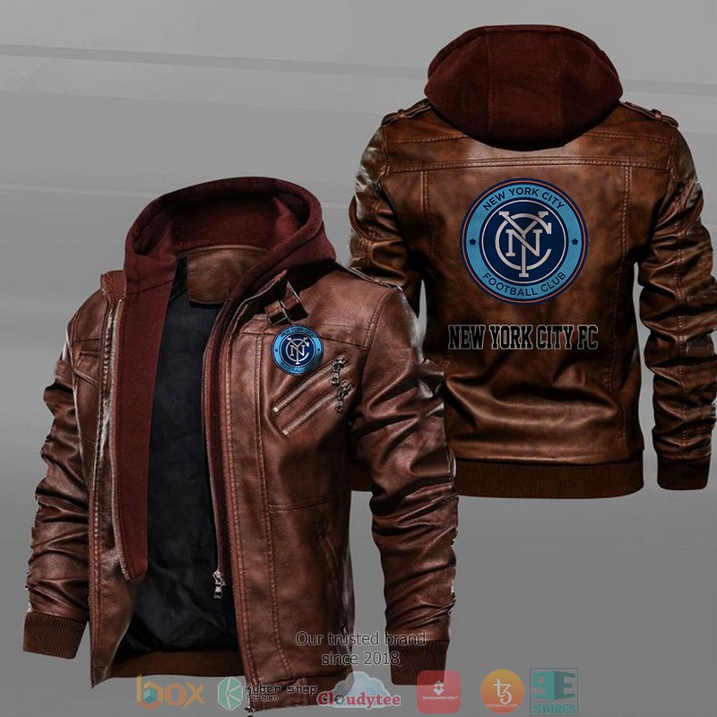 New York City FC Black Brown Leather Jacket 2 New York City FC Black Brown Leather Jacket 1