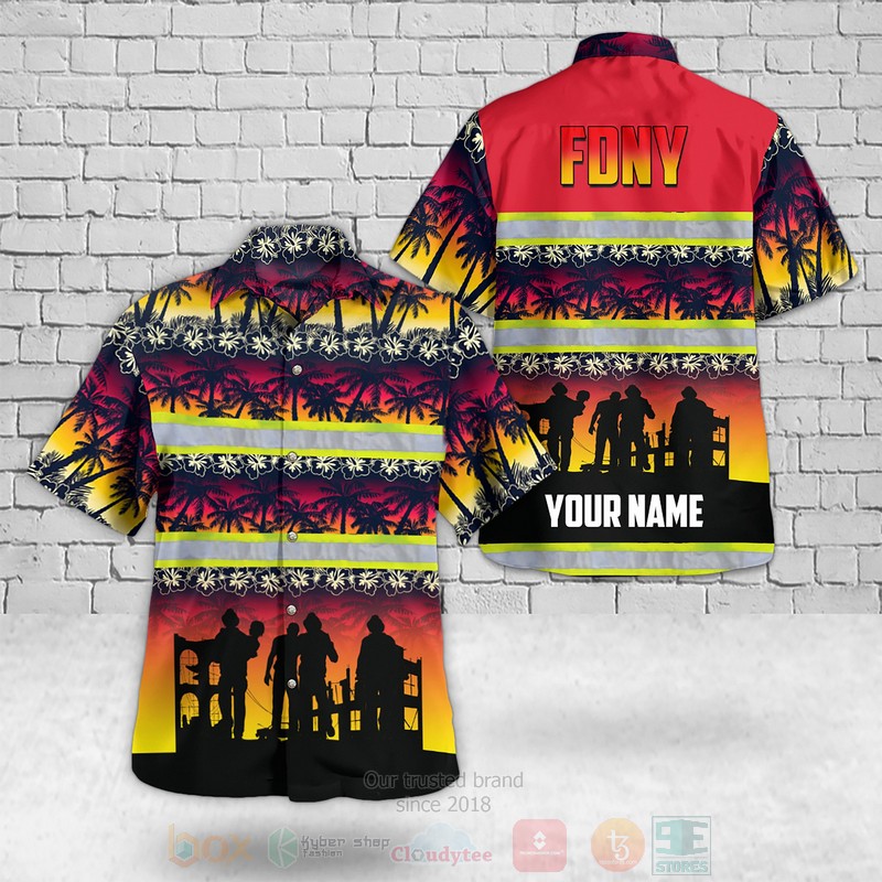 BEST New York City Fire Department Sunset Custom Name 3D Aloha Shirt word2