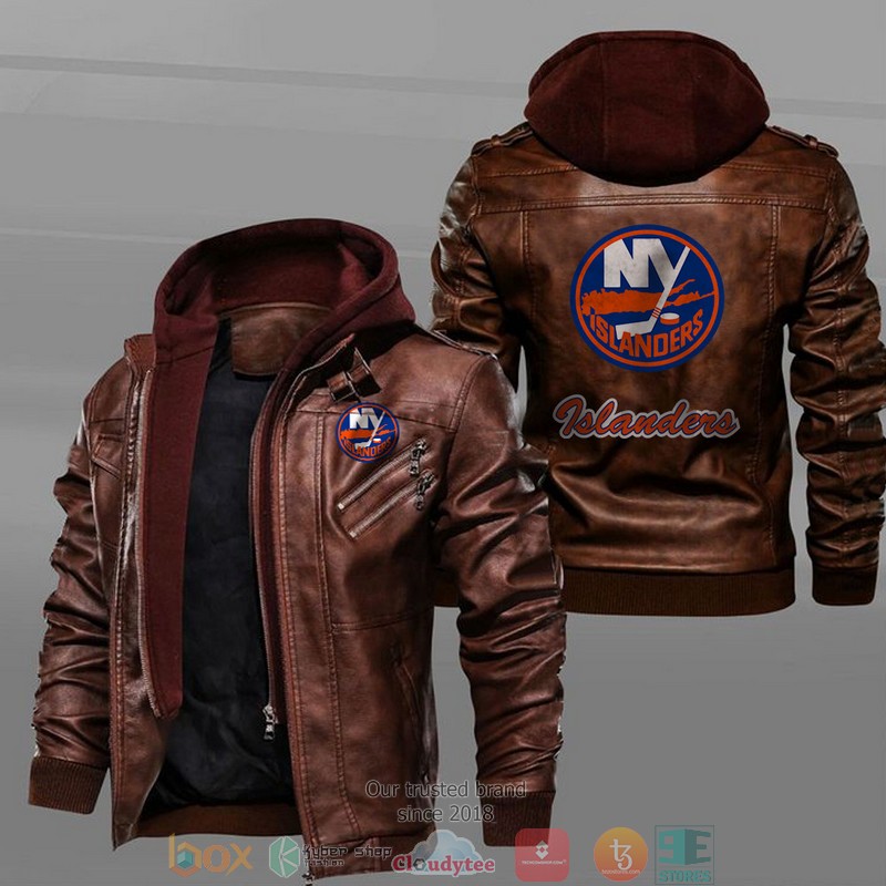 New York Islanders Black Brown Leather Jacket 2 New York Islanders Black Brown Leather Jacket 1