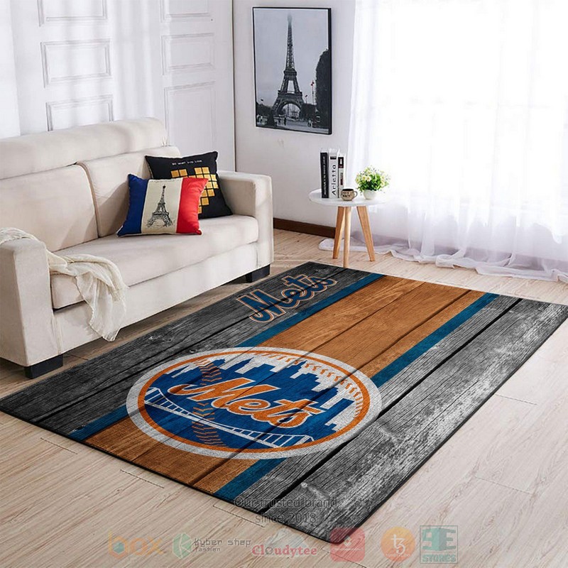 New York Mets MLB Team Logo Wooden Area Rugs