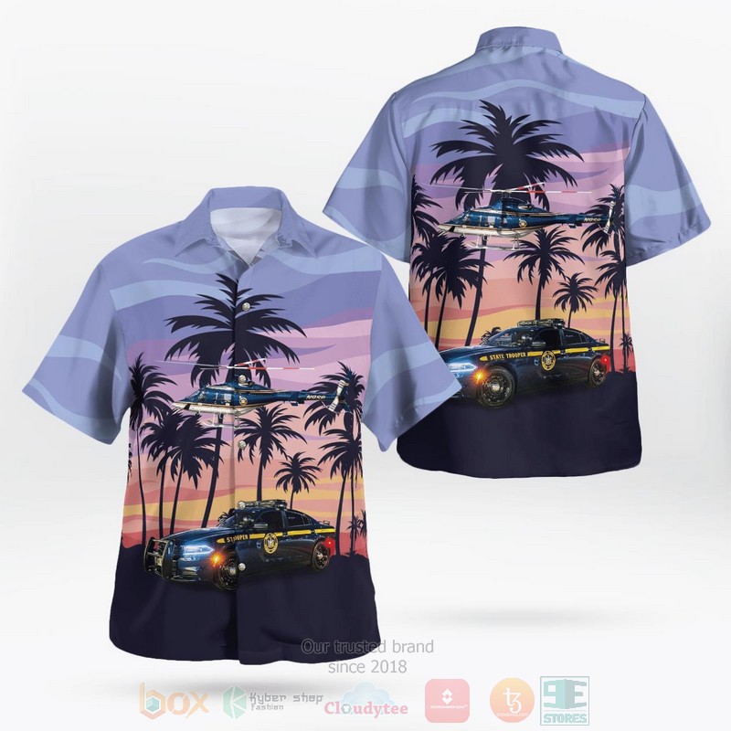 BEST New York State Police Car And Bell 430 Helicopter 3D Aloha Shirt word3