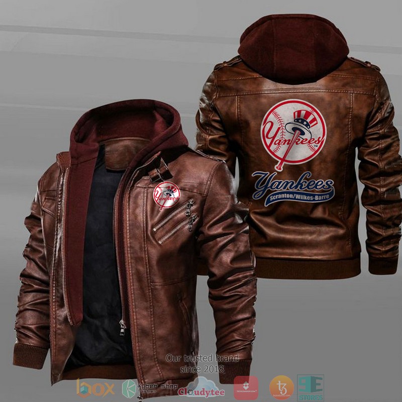 New York Yankees Black Brown Leather Jacket 2 New York Yankees Black Brown Leather Jacket 1