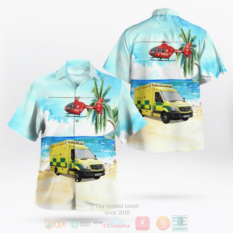 BEST Northern Ireland Ambulance Service Ambulance And Eurocopter EC135 Helicopter 3D Aloha Shirt word3