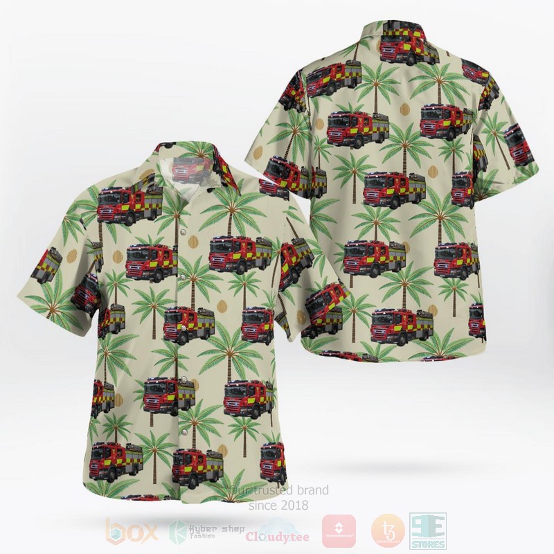 BEST Nottinghamshire Fire and Rescue Service Scania P270 Water Ladder 3D Aloha Shirt word2