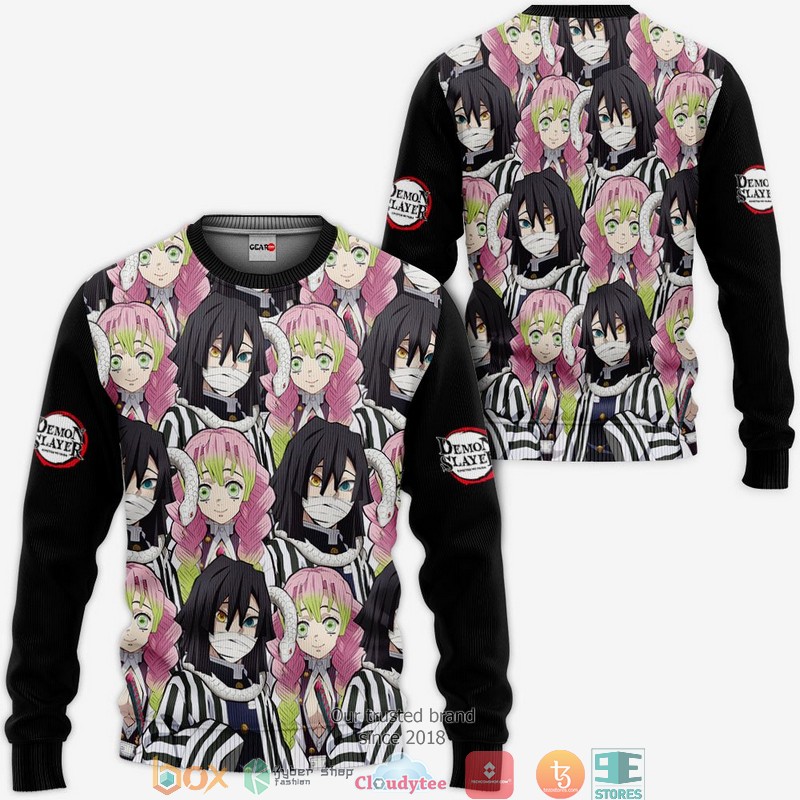 Obanai and Mitsuri Kimetsu Anime Merch Valentines Black 3D Shirt Bomber jacket 1