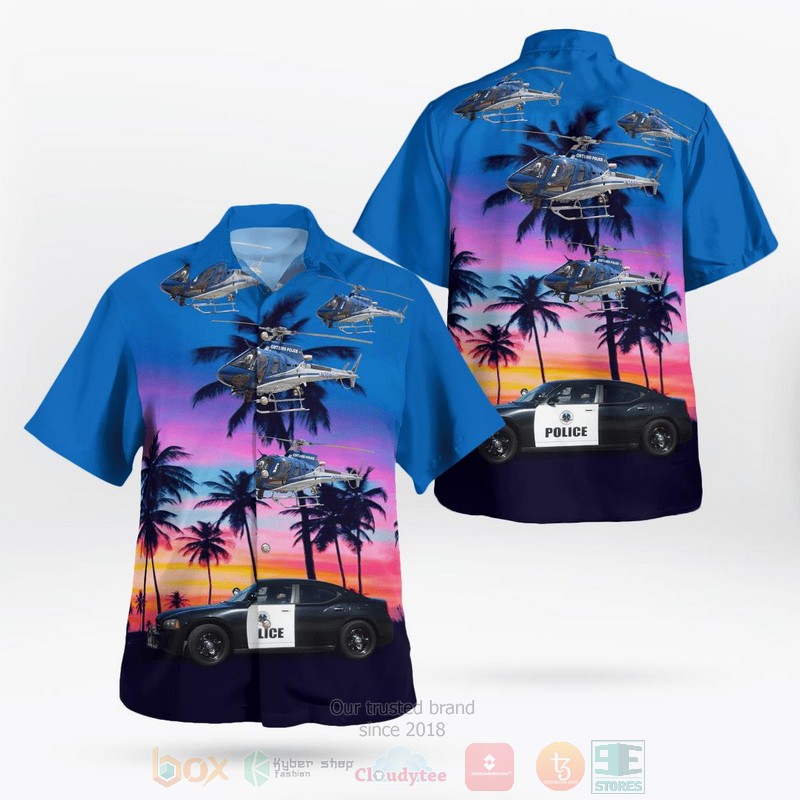 BEST Ontario, California, Ontario Police Department Dodge Charger And Airbus Helicopters H125 3D Aloha Shirt word1