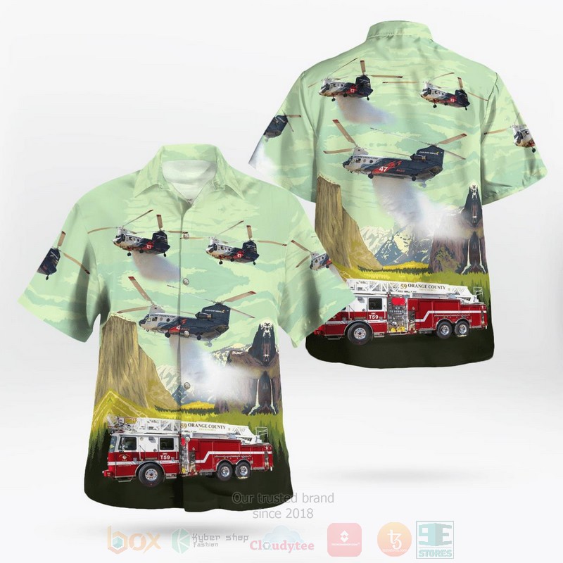BEST Orange County Fire Authority Chinook CH-47s Helitanker& Fire Truck 59 3D Aloha Shirt word2