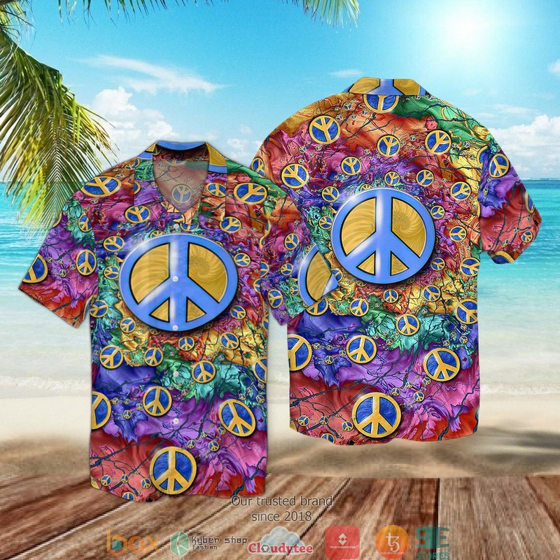 Peace Love Hippie Short Sleeve Hawaiian Shirt