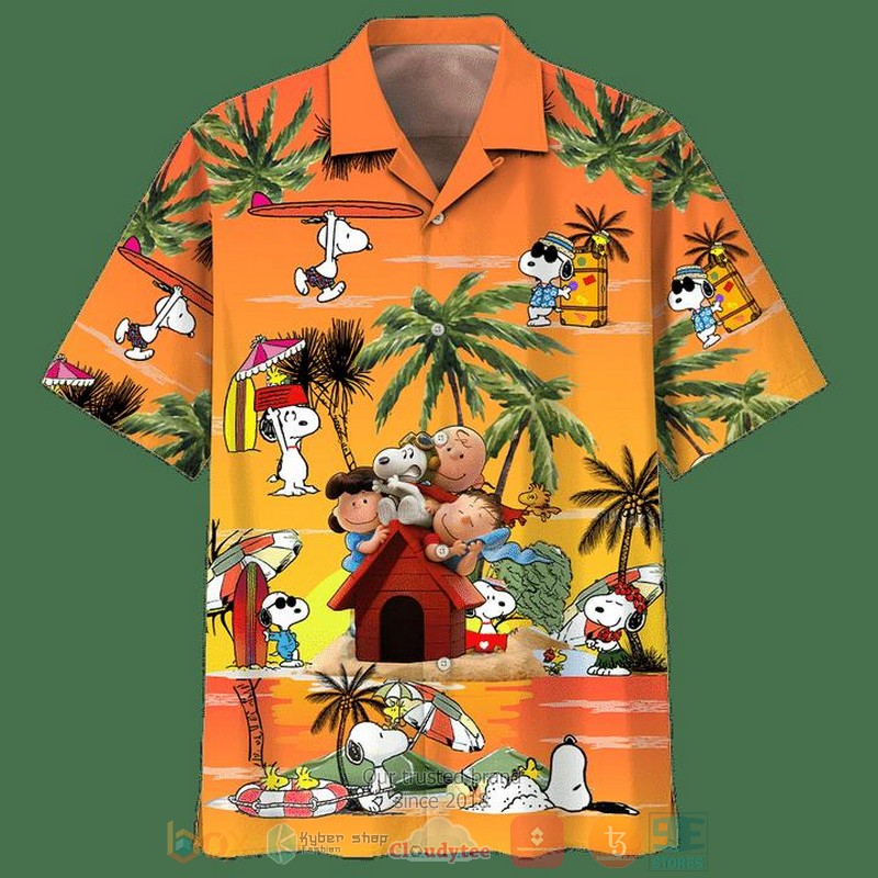BEST Peanuts Charlie Brown and Snoopy orange Short Sleeve Hawaii Shirt 2 Peanuts Charlie Brown and Snoopy orange Hawaiian Shirt