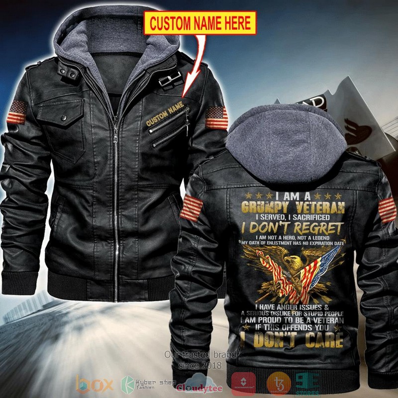 Personalized I am a Grumpy Veteran Leather Jacket