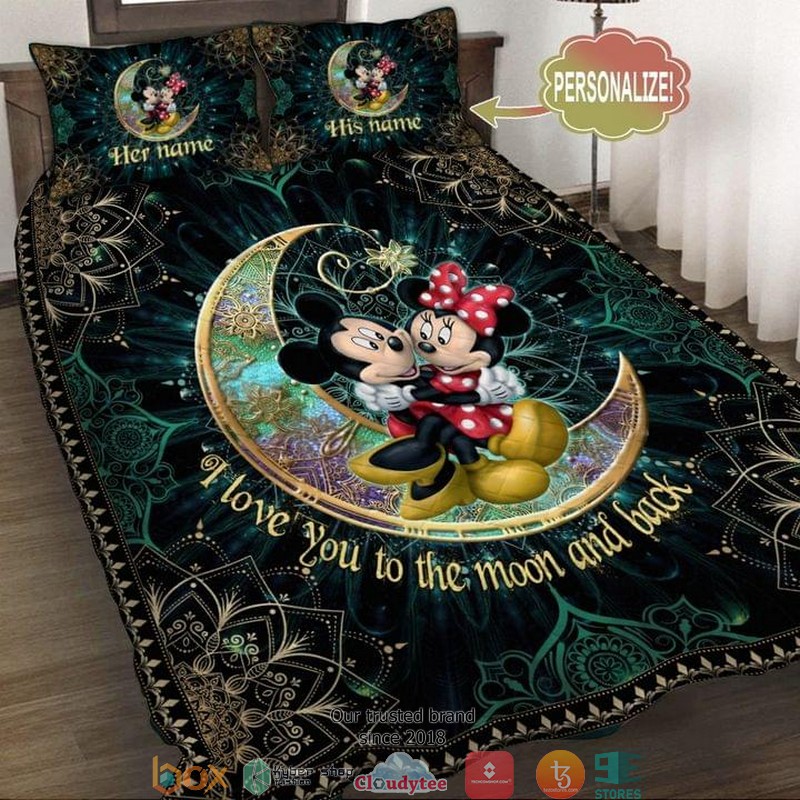 Personalized I love you to the moon and back Mickey Mouse couple Bedding set