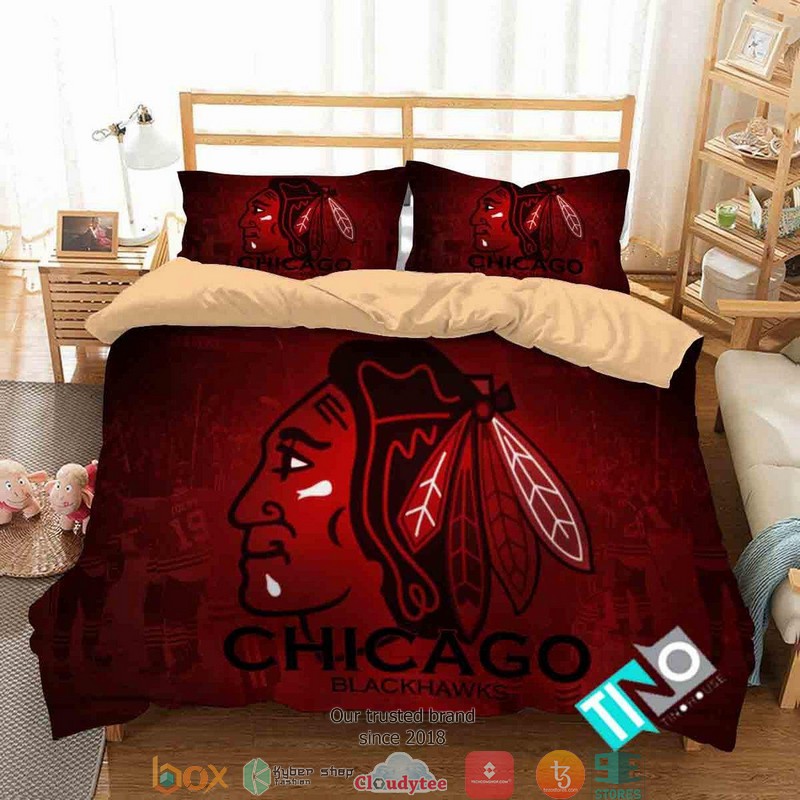 Personalized NHL Chicago Blackhawks Dark Red Duvet Cover Bedroom Set