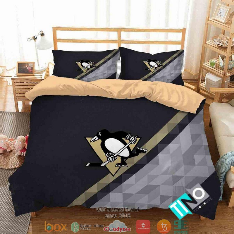 Personalized NHL Pittsburgh Penguins 1 Logo Duvet Cover Bedroom Set