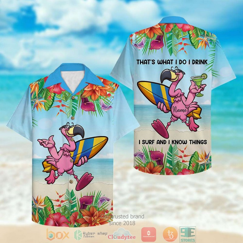 BEST Personalized Surfing Flamingo I drink I surf and I know things Hawaii Shirt word3