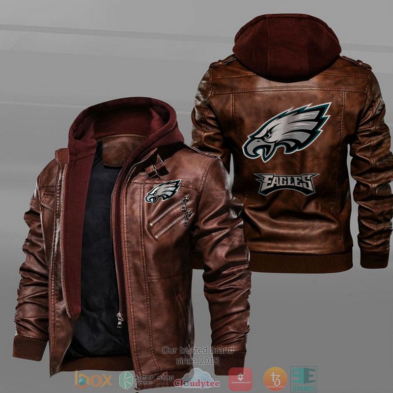 Philadelphia Eagles Black Brown Leather Jacket 2 Philadelphia Eagles Black Brown Leather Jacket 1