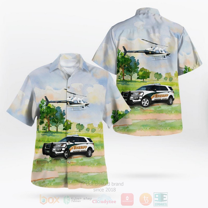 BEST Pickens, Pickens County, South Carolina, Pickens County Sheriff Office 2016 Ford Utility And Bell OH-58C Helicopter 3D Aloha Shirt word2