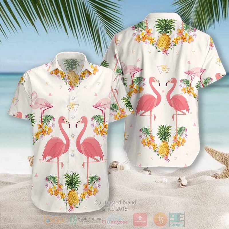 Pineapple And Flamingo Short Sleeve Hawaiian Shirt