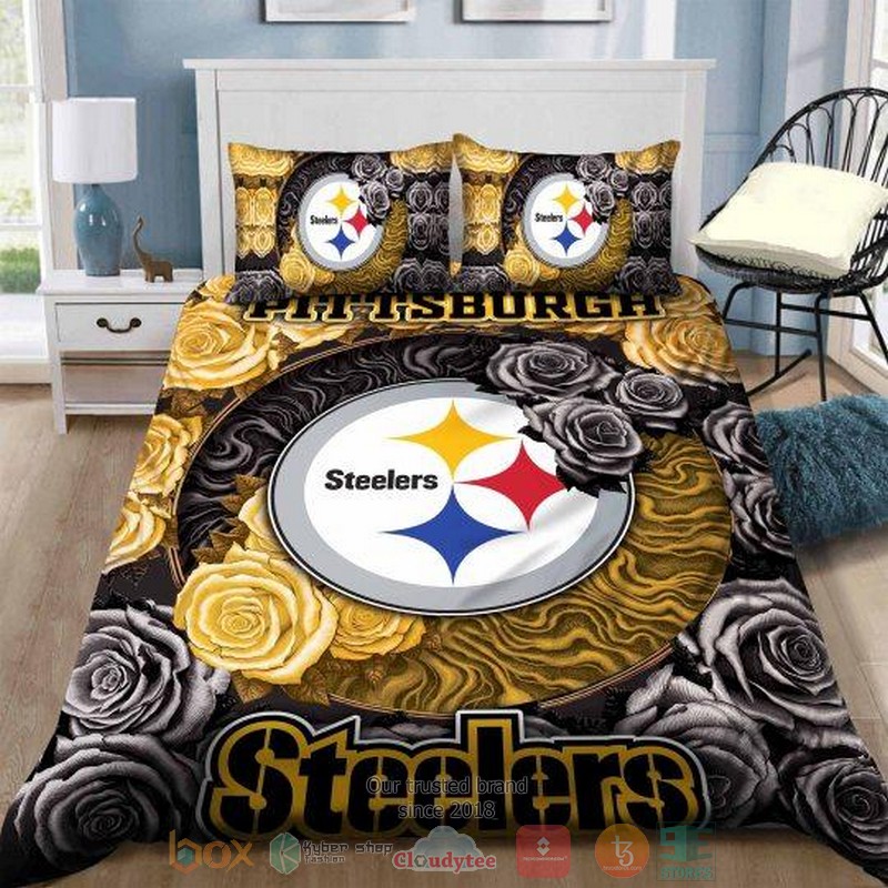 Pittsburgh Steelers NFL yellow grey rose Bedding Set