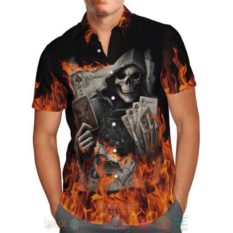 BEST Poker Skull On Fire 3D Aloha Shirt word2