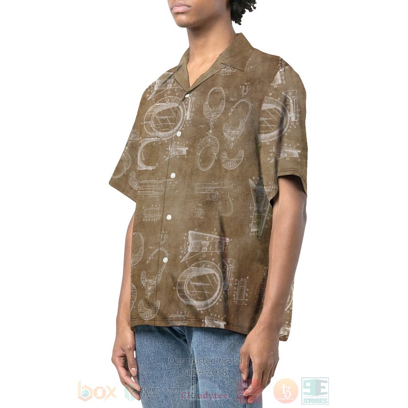 Police Patent Brown Hawaiian Shirt