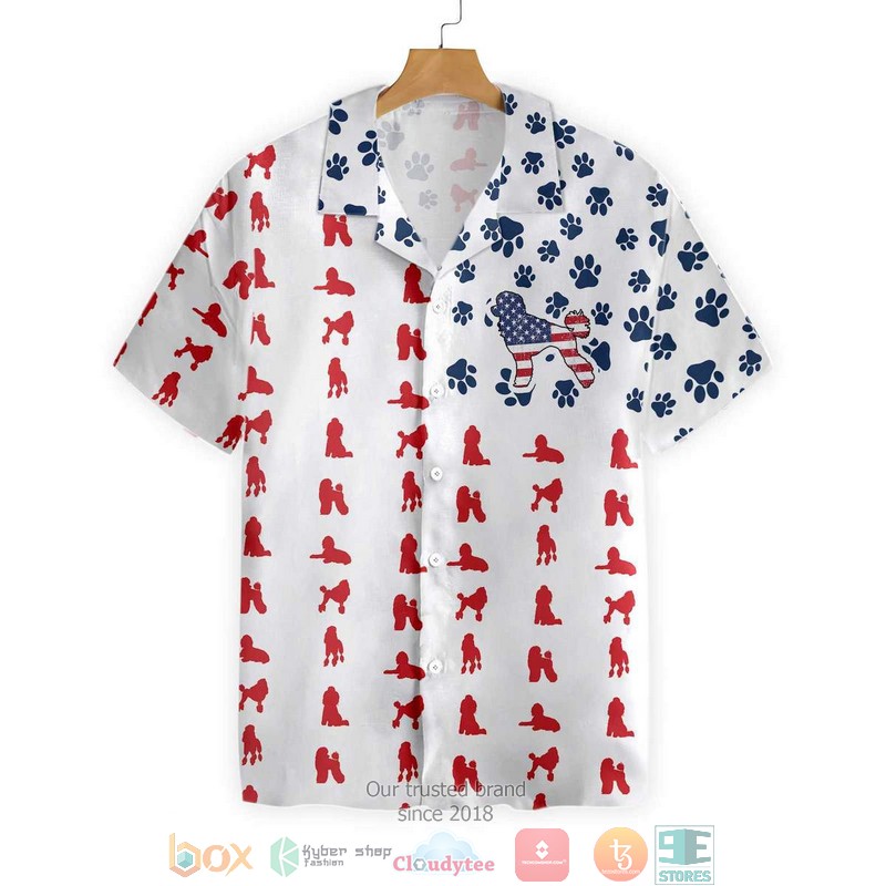 NEW Poodles dog pattern American Flag Hawaii Shirt