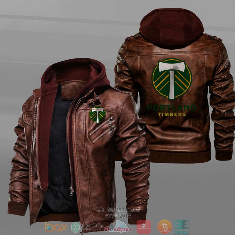 Portland Timbers Black Brown Leather Jacket 2 Portland Timbers Black Brown Leather Jacket 1