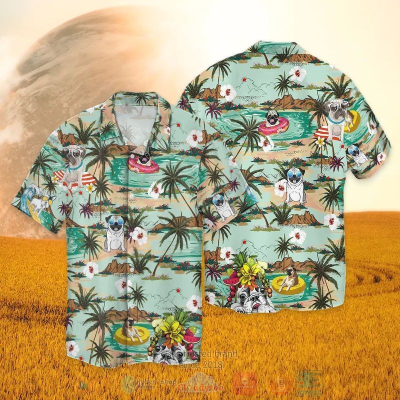 Pug Dog Hawaii Short Sleeve Hawaiian Shirt