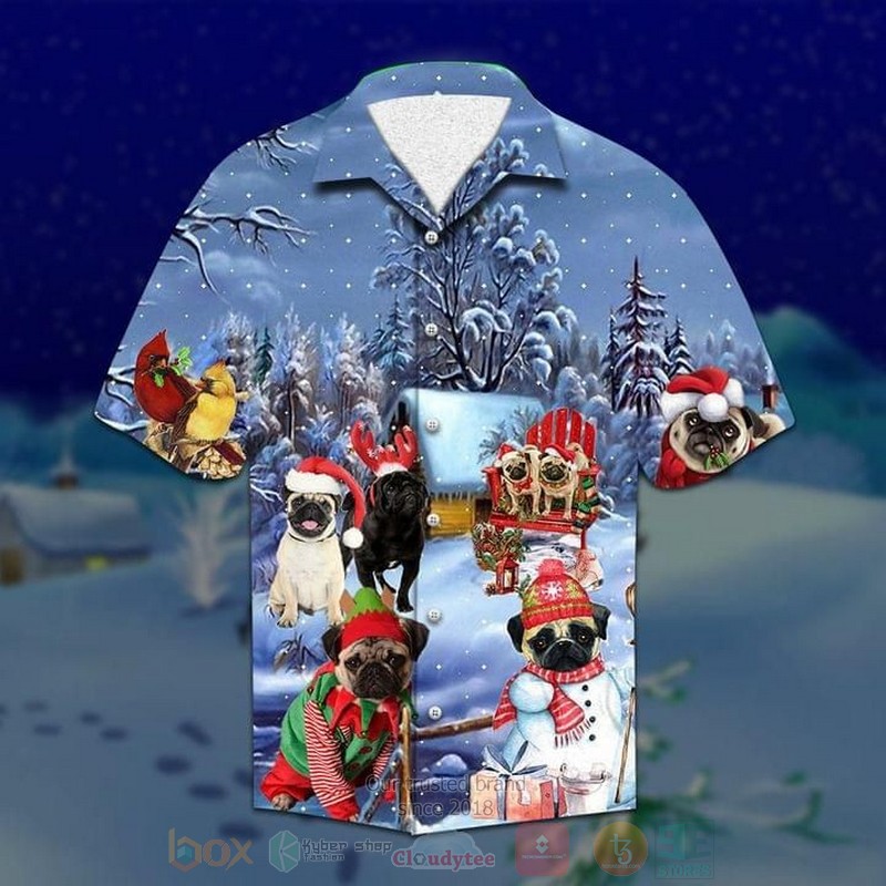 Pug Dog Merry Christmas Short Sleeve Hawaiian Shirt