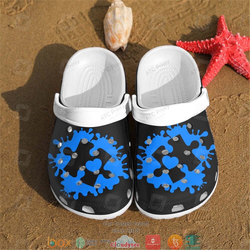 Puzzle heart black blue Crocband Clogs