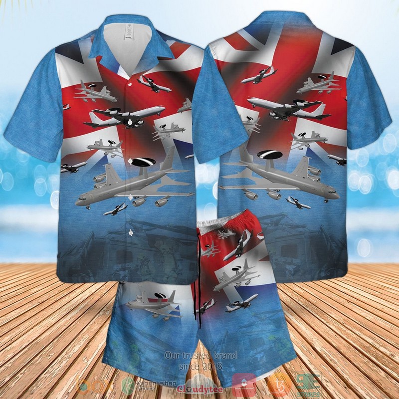 RAF Boeing E-3D Sentry AEW1 Flag Hawaiian Shirt, Short 2 RAF Boeing E 3D Sentry AEW1 Flag Hawaiian Shirt Short 1