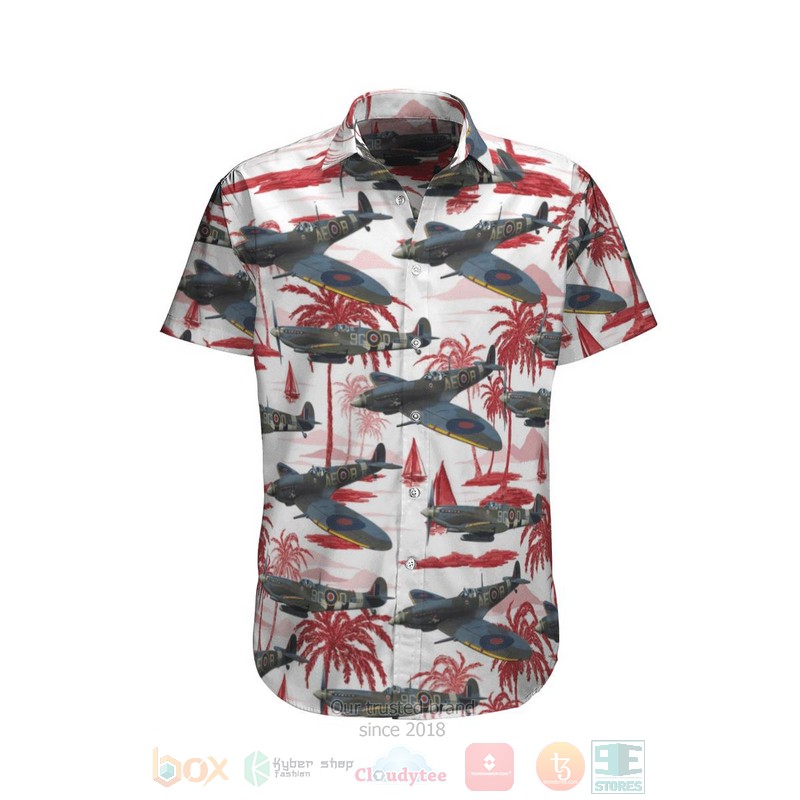 BEST RCAF Supermarine Spitfire Red-White 3D Aloha Shirt 1 RCAF Supermarine Spitfire Red White Hawaiian Shirt