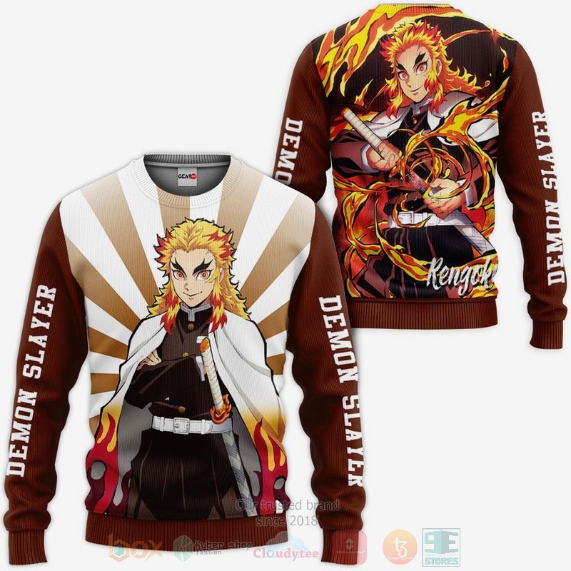 BEST Anime Rengoku Kimetsu All Over Print Hoodie-Bomber Jacket 2 Rengoku Custom Kimetsu Anime 3D Hoodie Bomber Jacket 1