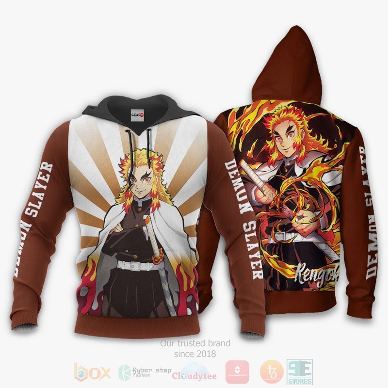BEST Anime Rengoku Kimetsu All Over Print Hoodie-Bomber Jacket 3 Rengoku Custom Kimetsu Anime 3D Hoodie Bomber Jacket 1 2