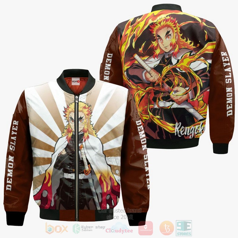 BEST Anime Rengoku Kimetsu All Over Print Hoodie-Bomber Jacket 4 Rengoku Custom Kimetsu Anime 3D Hoodie Bomber Jacket 1 2 3