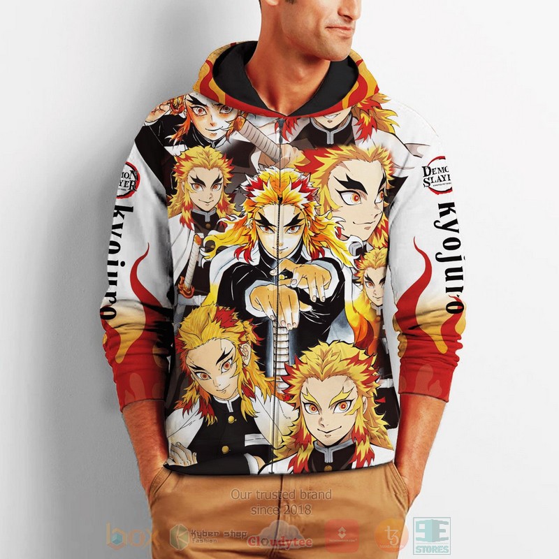 Rengoku Zip Kimetsus Anime 3D Zip Hoodie 1