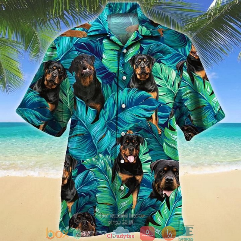 Rottweiler Tropical Print Short Sleeve Hawaiian Shirt