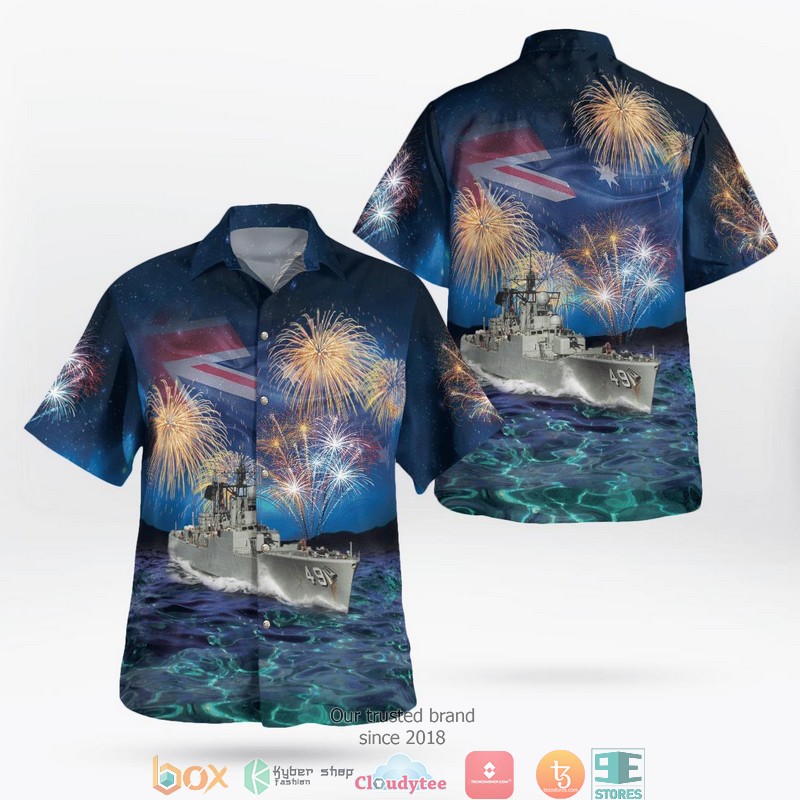 Royal Australian Navy HMAS Derwent DE 49 Australia Day Hawaiian Shirt word2