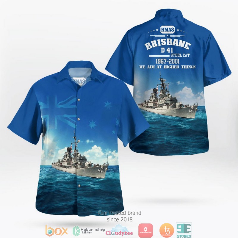 Royal Australian Navy RAN HMAS Brisbane D 41 Perth-class Guided Missile Destroyer Hawaiian Shirt word2