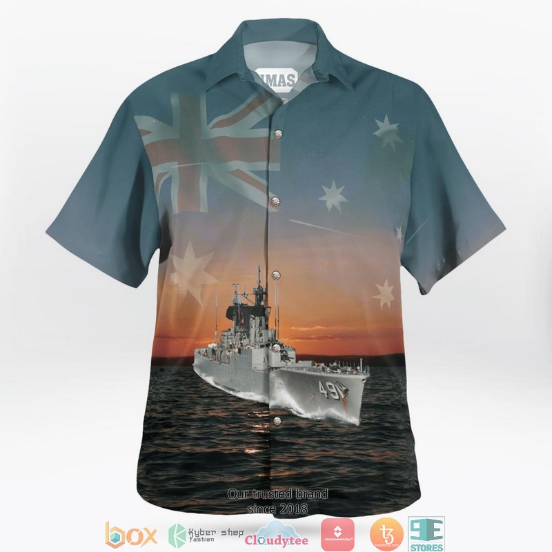 Royal Australian Navy RAN HMAS Derwent DE 49 River-class Destroyer Escort Hawaiian Shirt word3