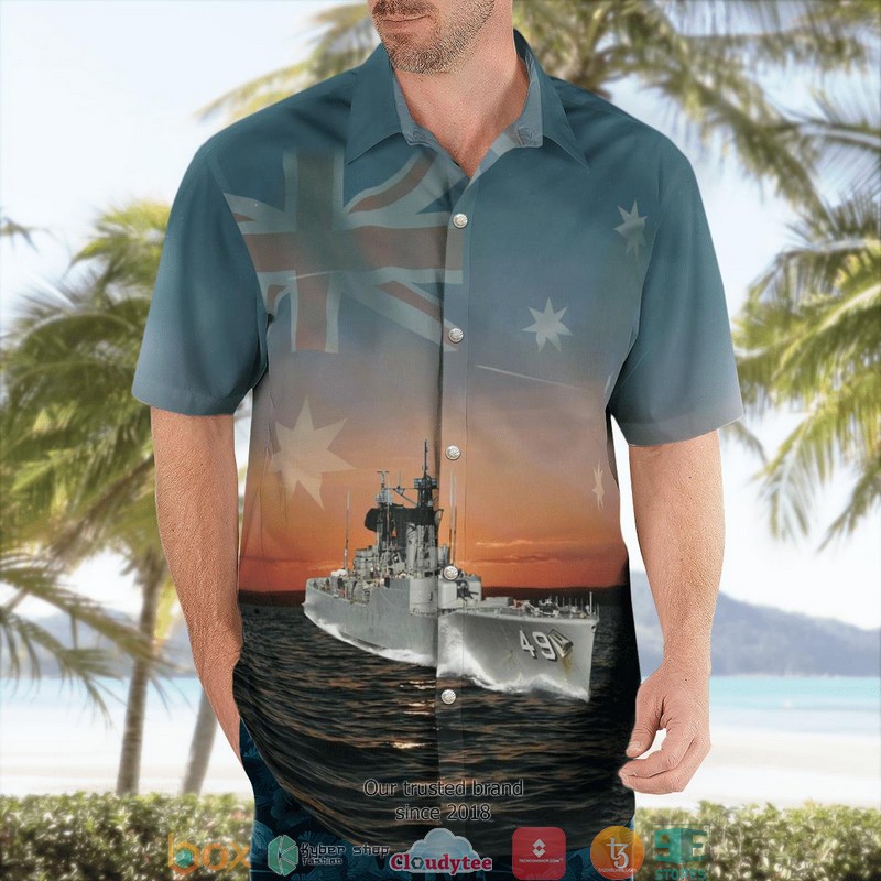 Royal Australian Navy RAN HMAS Derwent DE 49 River-class Destroyer Escort Hawaiian Shirt word3