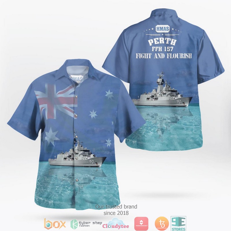 Royal Australian Navy RAN HMAS Perth FFH 157 Anzac-class frigate Hawaiian Shirt 9 Royal Australian Navy RAN HMAS Perth FFH 157 Anzac-class frigate Hawaiian Shirt word1