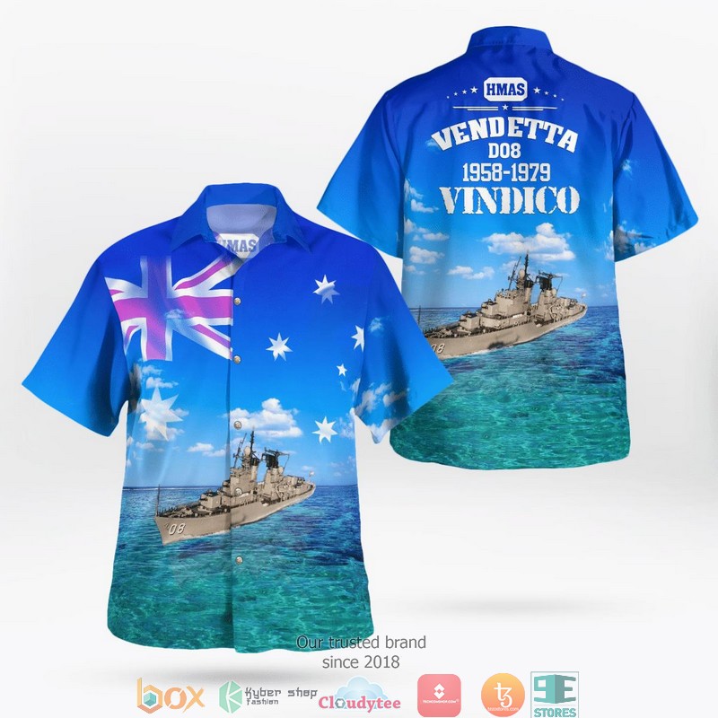 Royal Australian Navy RAN HMAS Vendetta D08 Daring-class Destroyer Hawaiian Shirt 8 Royal Australian Navy RAN HMAS Vendetta D08 Daring-class Destroyer Hawaiian Shirt word1