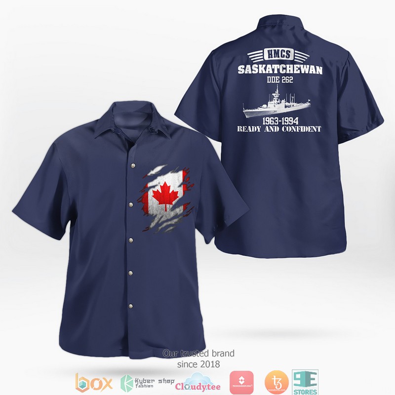 Royal Canadian Navy RCN HMCS Saskatchewan DDE 262 Mackenzie-class destroyer Hawaiian Shirt word2