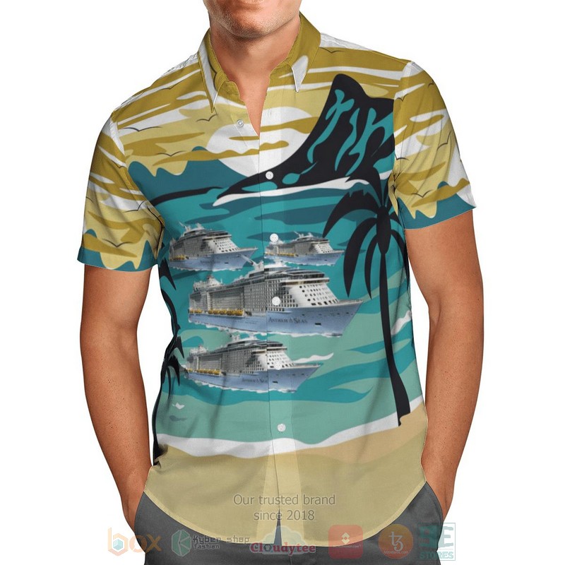BEST Royal Caribbean Cruises Quantum class Blue-Yellow 3D Aloha Shirt 2 Royal Caribbean Cruises Quantum class Blue Yellow Hawaiian Shirt 1