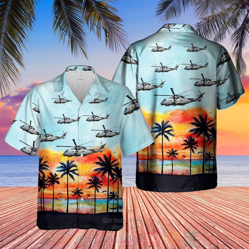 Royal Navy MERLIN HM MK2 Blue Red Hawaiian Shirt