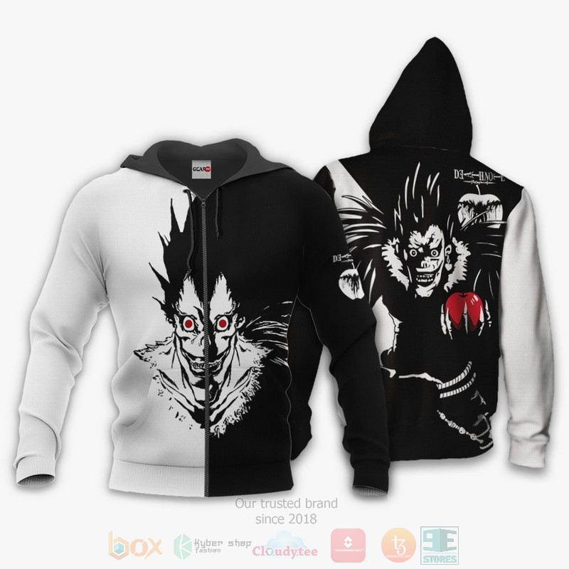 BEST Anime Ryuk Black-White All Over Print Hoodie-Bomber Jacket 12 Ryuk Custom Anime Black White 3D Hoodie Bomber Jacket