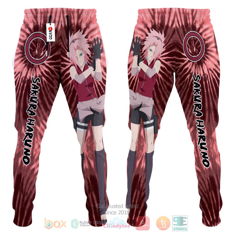 BEST Sakura Haruno Anime Tie Dye Style Longpants 3 Sakura Haruno Anime Tie Dye Style Jogger longpants 1 2