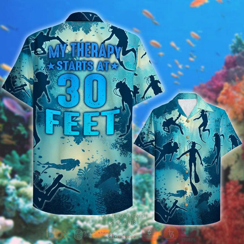 BEST Scuba Diving My Therapy Starts At 30 Feet 3D Aloha Shirt word1