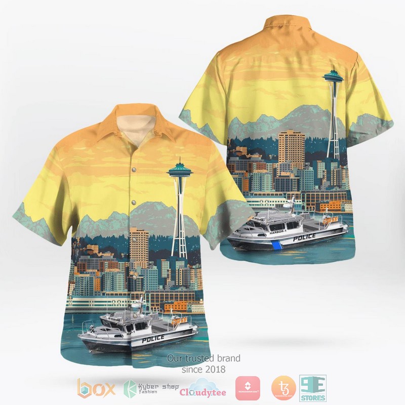 Seattle Washington Seattle Police Department Patrol Boat Harbor-1 Hawaiian Shirt word2